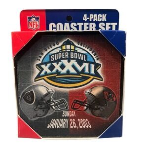 Super Bowl XXXVII Coaster Set 4-Pack NFL 2003 Raiders Buccaneers San Diego CA